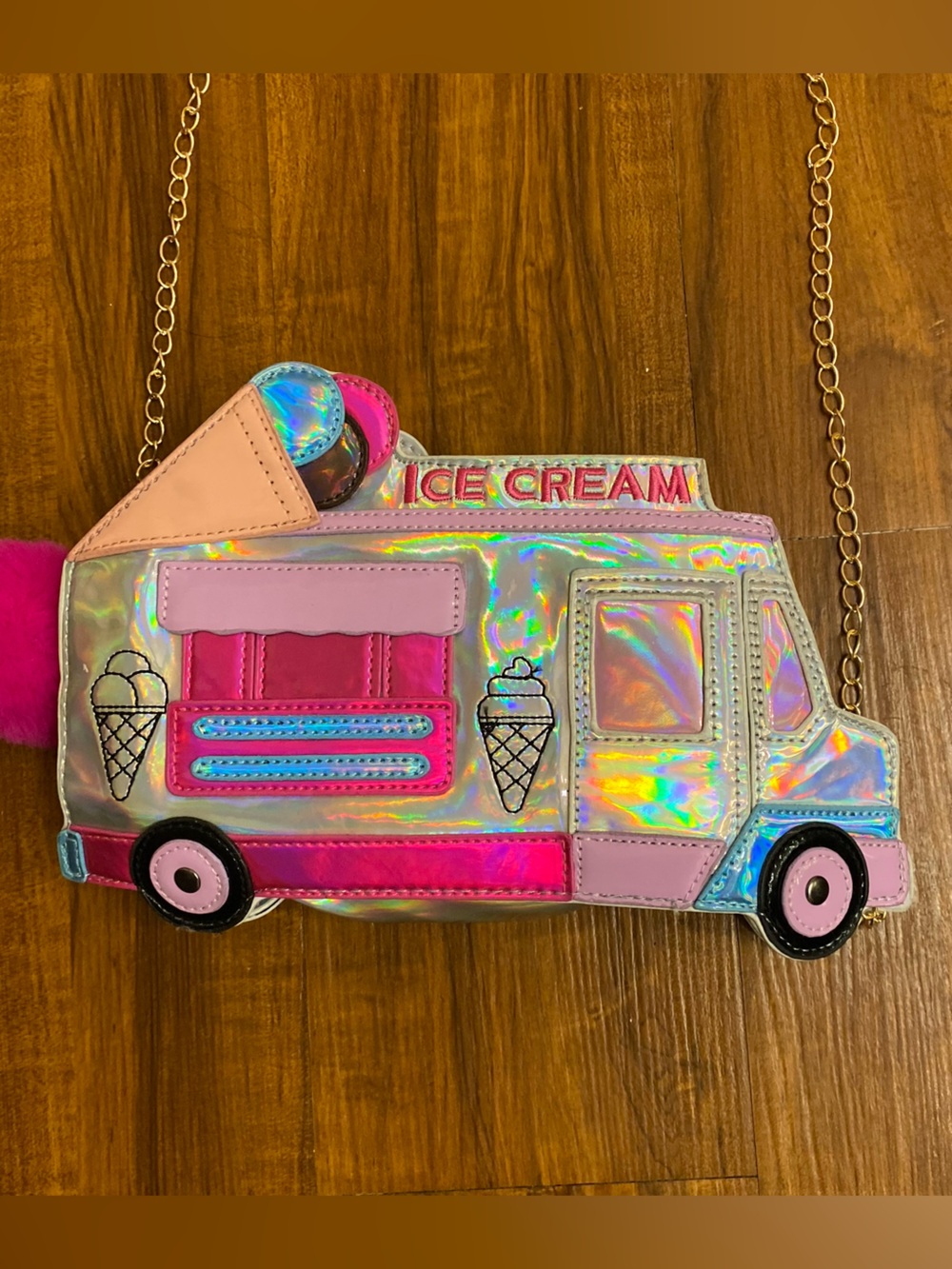 New Holographic Ice Cream Truck Crossbody Bag - Pink